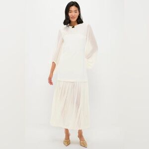 Tuckernuck Ivory Long Sleeve Pleated Midi Dress size S New